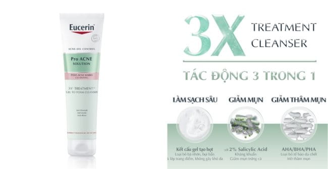 Gel rửa mặt giảm mụn Eucerin Pro Acne 3X Cleanser